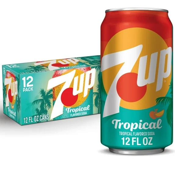 7UP Tropical Caffeine Free Lemon Lime Mango Peach Soda Pop, 12 fl oz, 12 pack cans