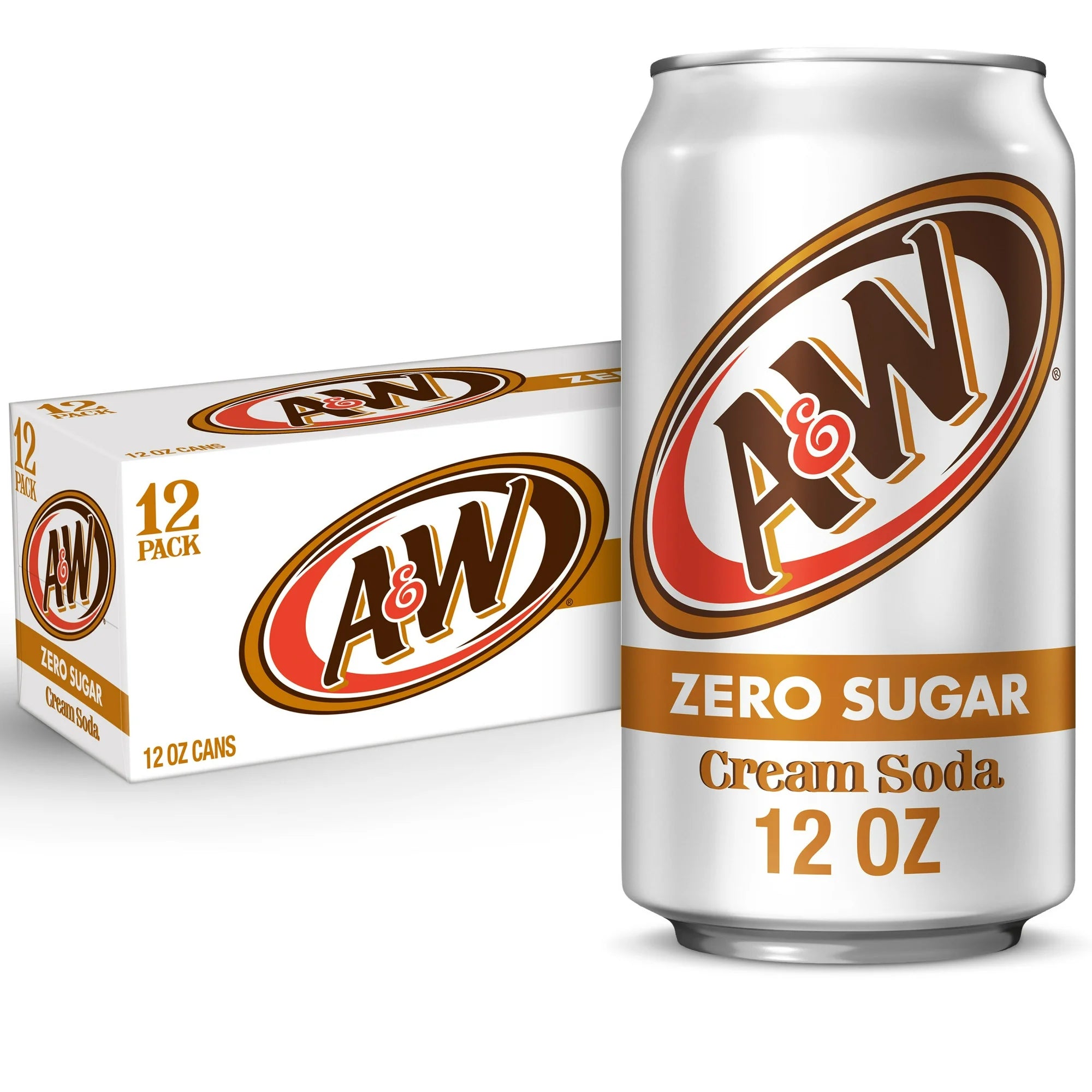A&W Zero Sugar Cream Soda Pop, 12 fl oz, 12 Pack Cans