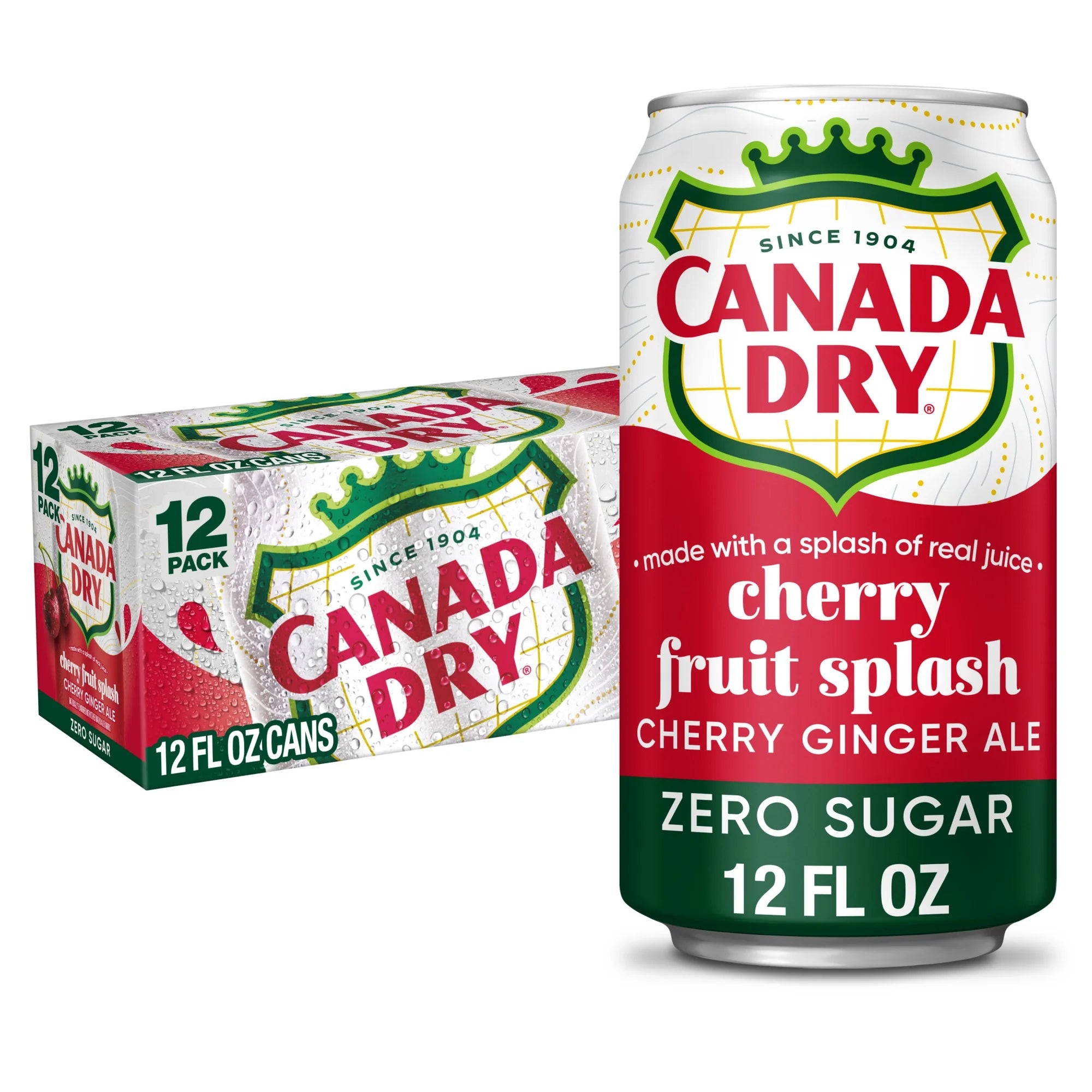 Canada dry Zero Sugar Fruit Splash Cherry Ginger Ale Soda Pop, 12 fl oz, 12 Pack Cans