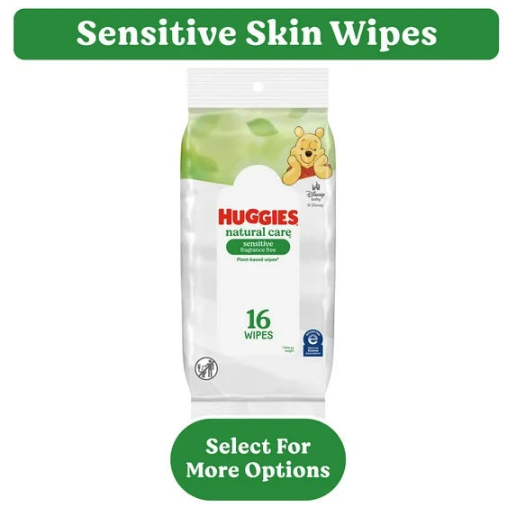 Huggies Natural Care Sensitive Baby Wipes, Unscented, 1 Soft Pack (16 Wipes Total)