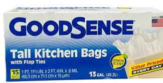 Good Sense Flap-Ties Lemon-scented Tall Kitchen Bags, 15-pc Pack.