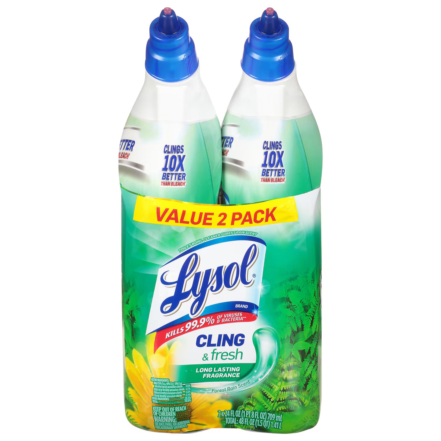 Lysol Cling & Fresh Forest Rain Scented Toilet Bowl Cleaner, 2-pc Pack.