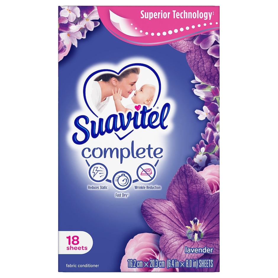 Suavitel Soothing Lavender Fabric Softener Dryer Sheets, 18-ct. Boxes