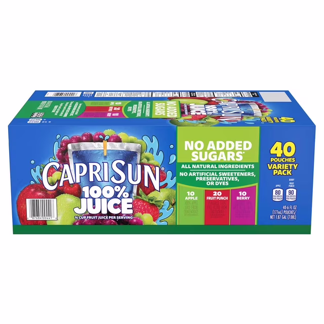 Capri Sun 100% Juice Variety Pack, 6 fl. oz. pouches, 40 pk